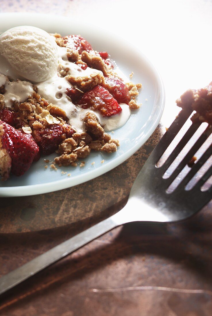 Strawberry Cobbler with Ice Cream