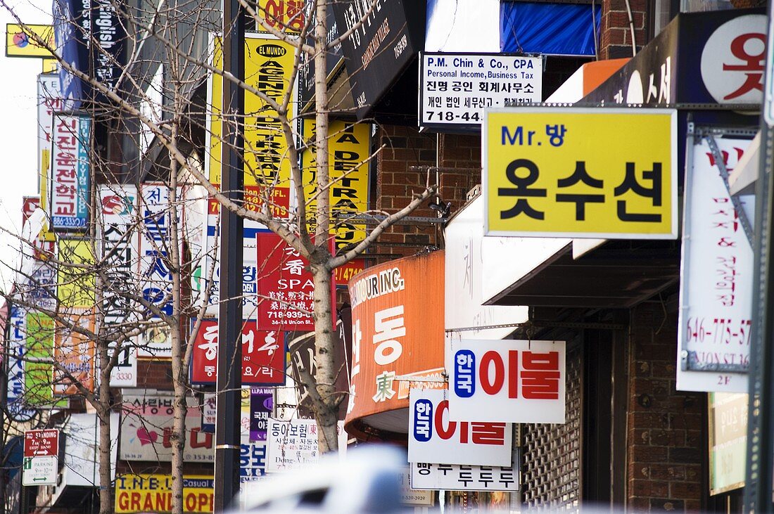 Many Signs on a Street in Chinatown; New York