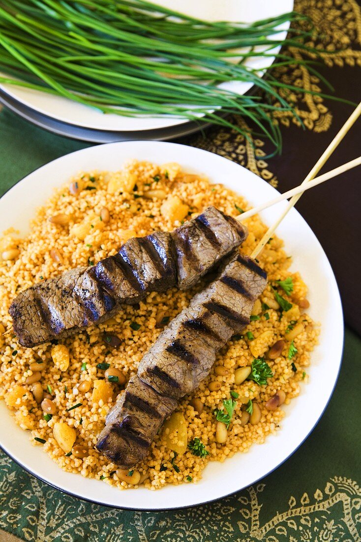 Grilled Kabob on a Bed of Couscous