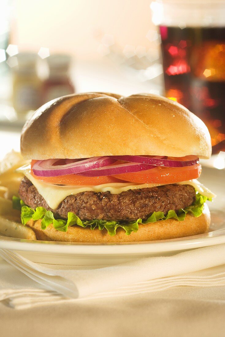 Cheeseburger with Lettuce, Tomato and Onion