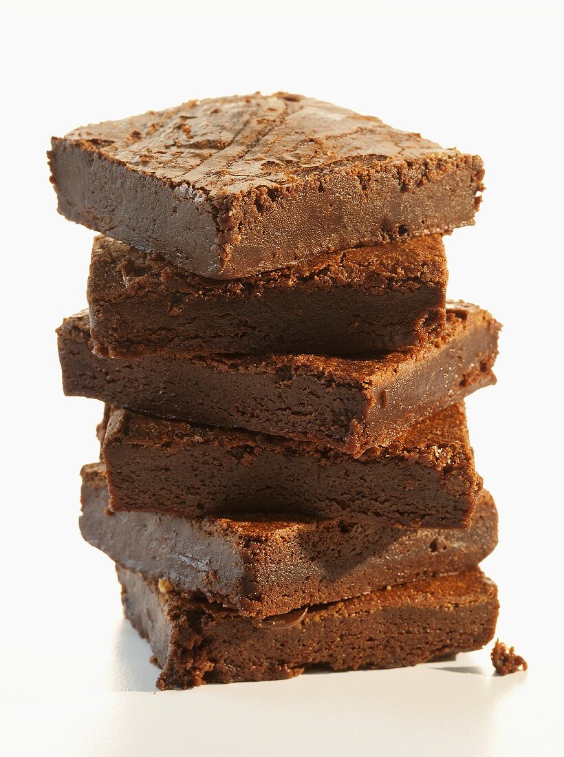 Chocolate Brownies; Stacked on White Background