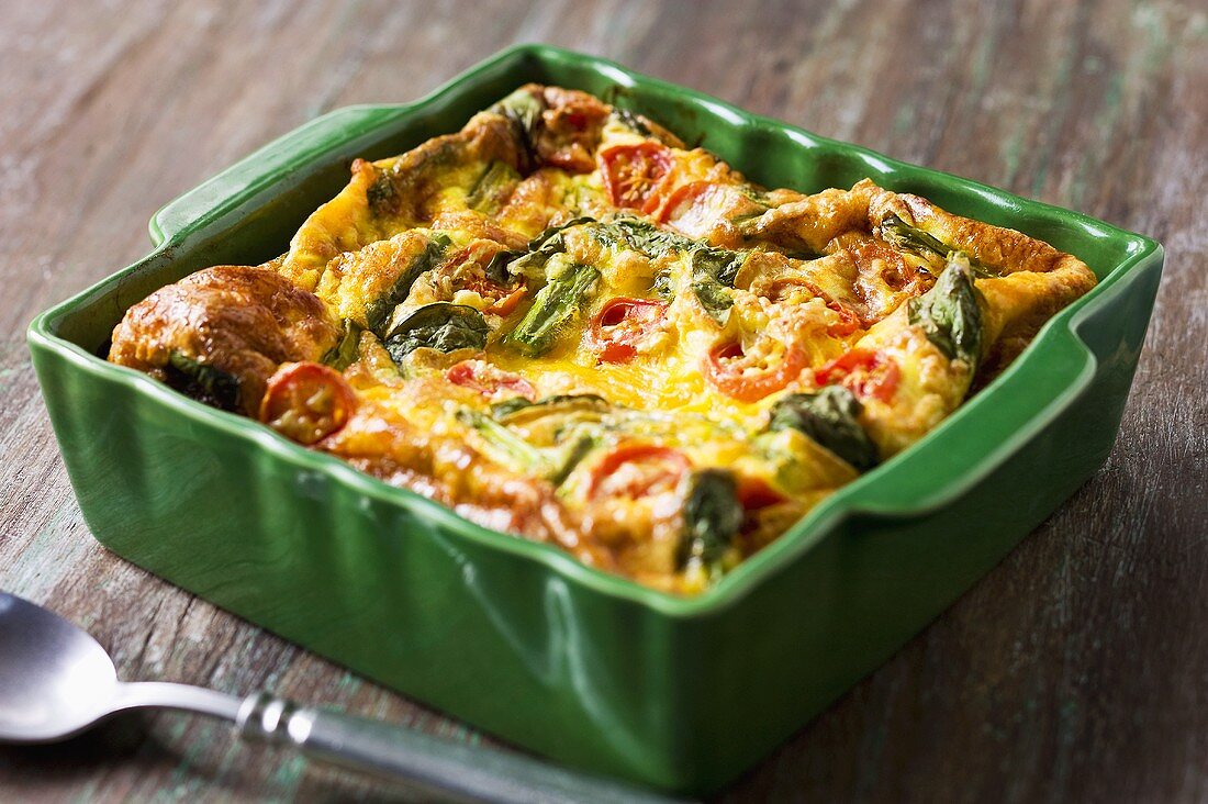 Tomato and Spinach Frittata in Baking Dish