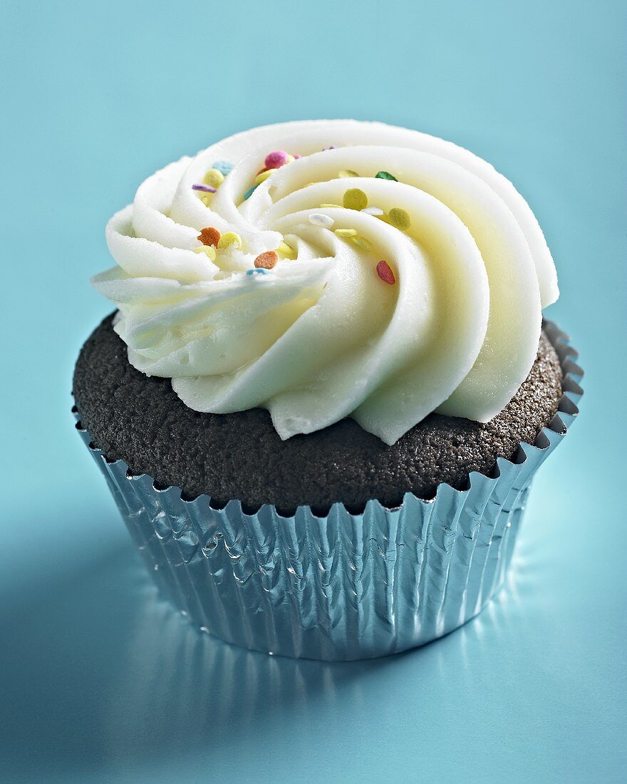 Chocolate Cupcake with Buttercream Icing and Sprinkles