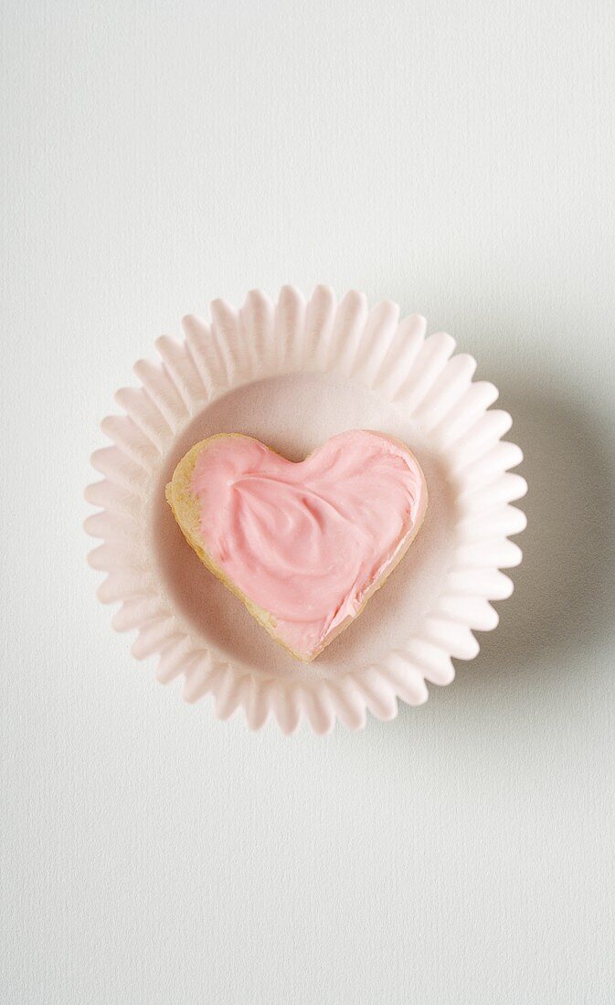Small Pink Frosted Heart Cookie in a Cupcake Liner