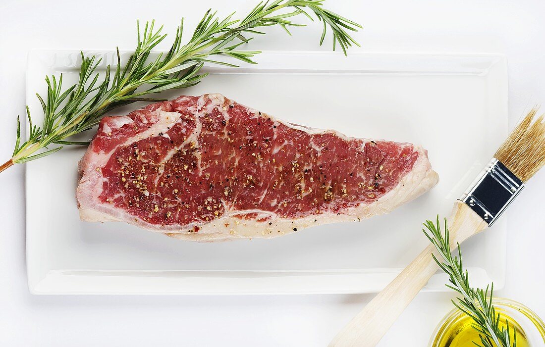 Steak with Pepper Marinade; Rosemary; Olive Oil