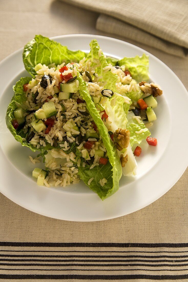 Rice Salad Served in Lettuce Leaves