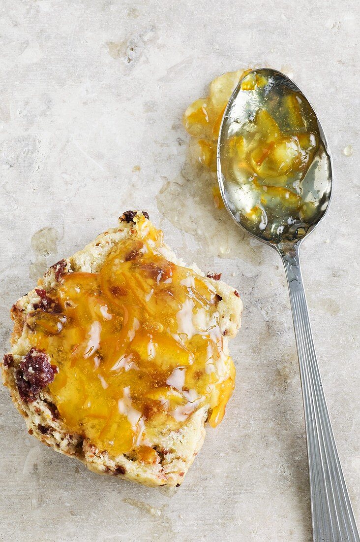 A scone with marmalade