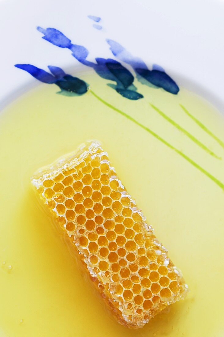 A honeycomb and honey on a plate