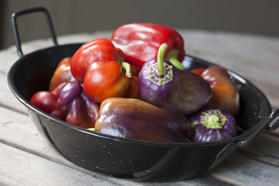 Assorted Fresh Peppers in a Pan