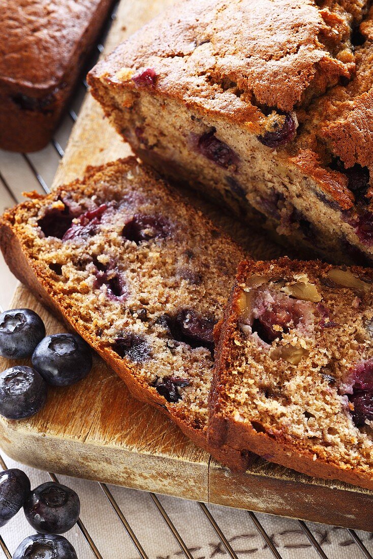 Sliced Homemade Blueberry Banana Nut Bread