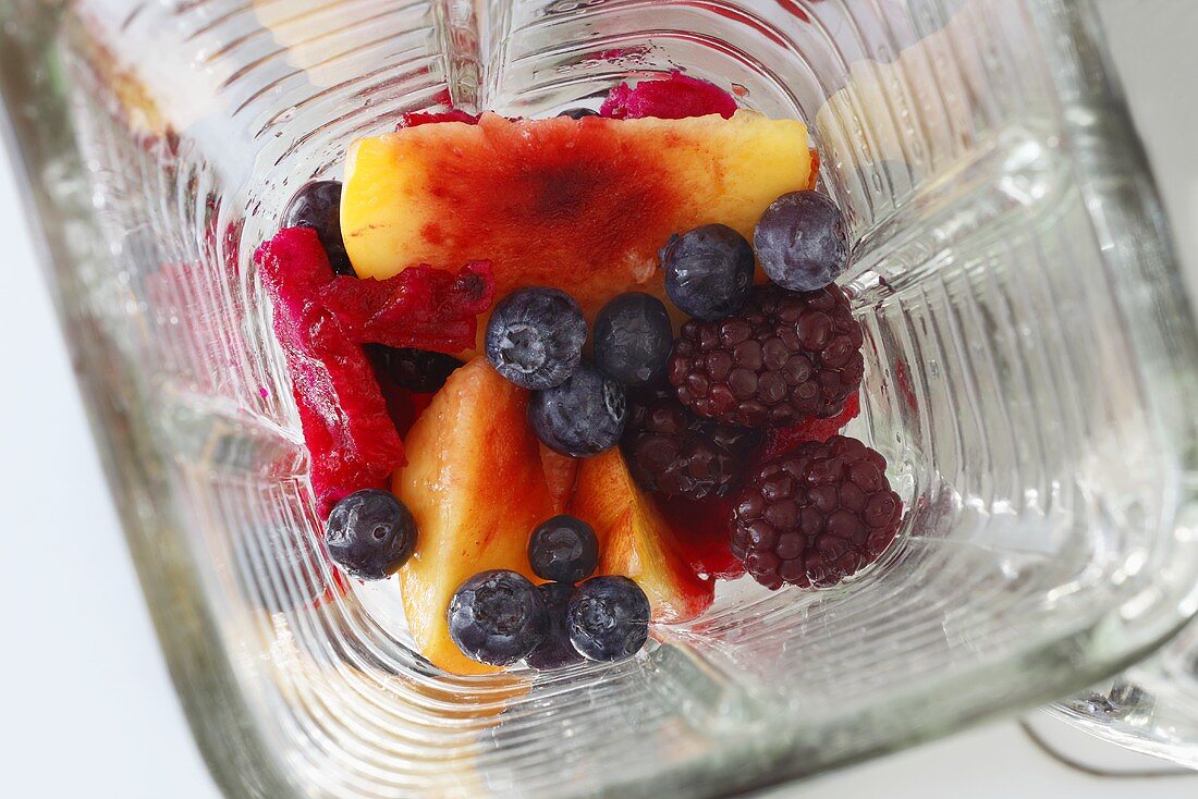 Fresh Fruit in a Blender; From Above