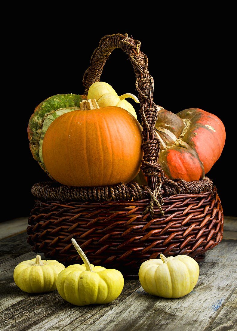 Festive Basket with Assorted Squash and Pumpkins