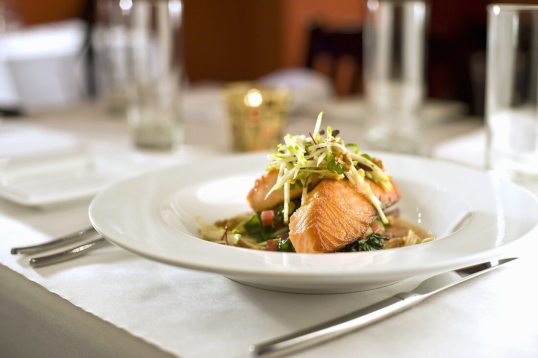 Tasmanian Wild Caught Salmon on a Bed of Spinach in Broth