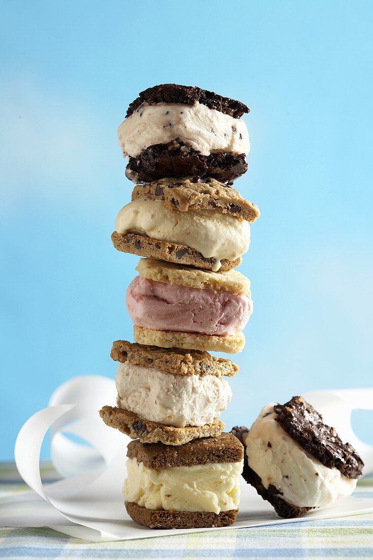 Variety of Ice Cream Sandwiches Stacked High