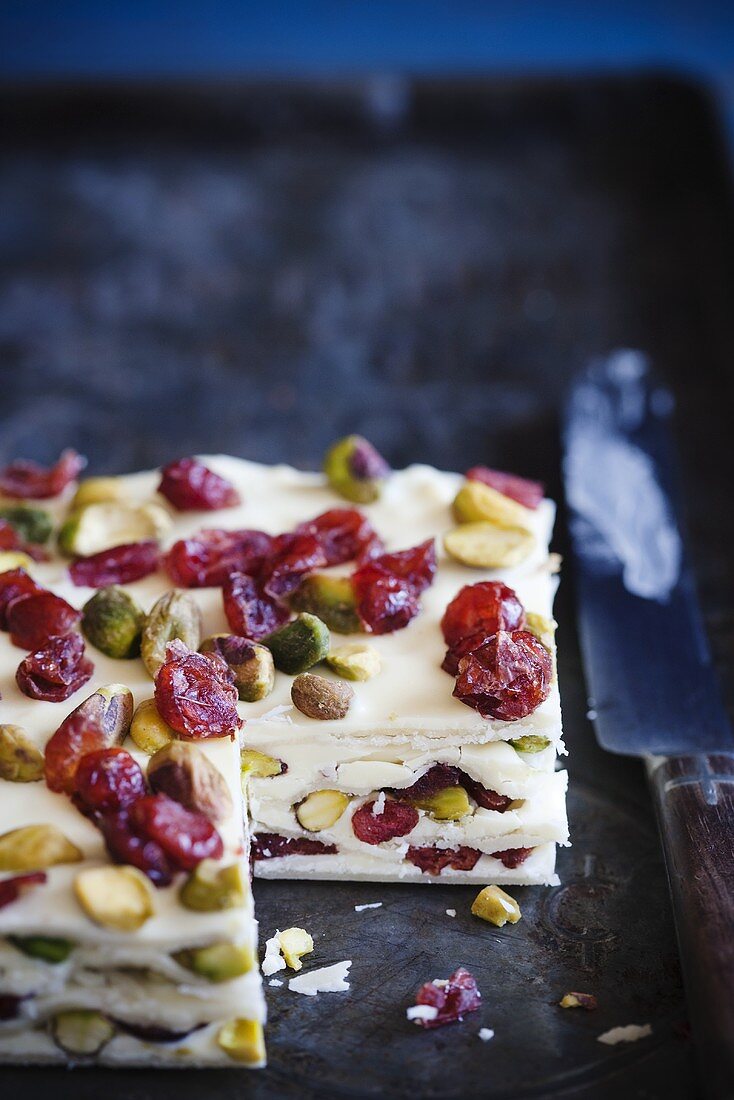 Marzipan, Pistachio and Cranberry Squares