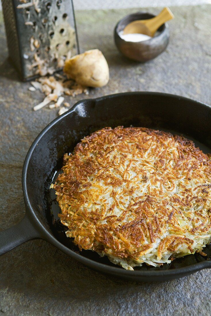 Potato and Leek Cake in a Cast Iron Skillet