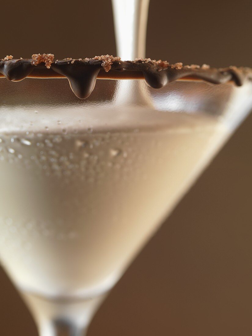 Chocolate Mousse Pouring intro a Chocolate Rimmed Martini Glass