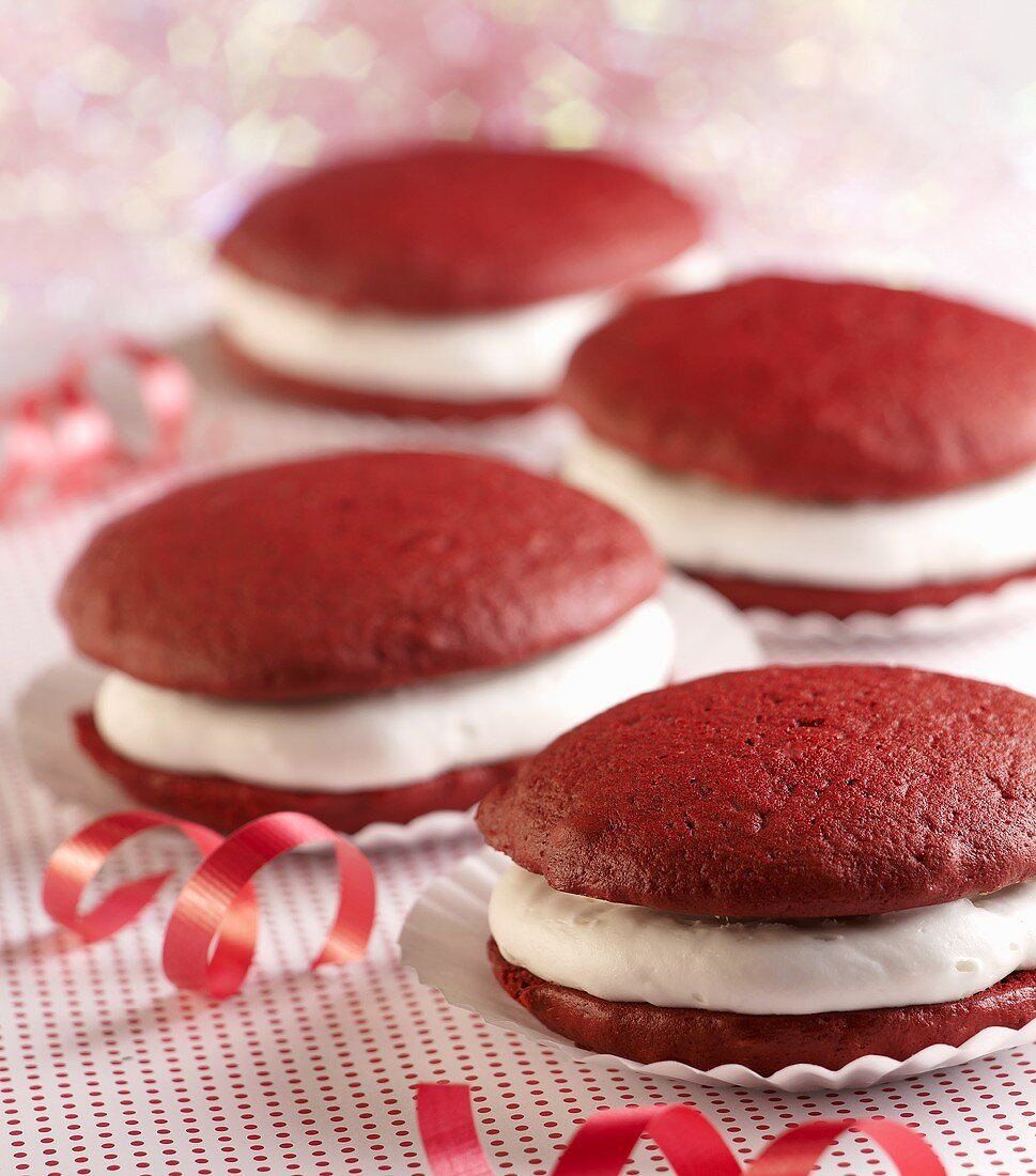 Red Velvet Whoopie Pies with Ribbon