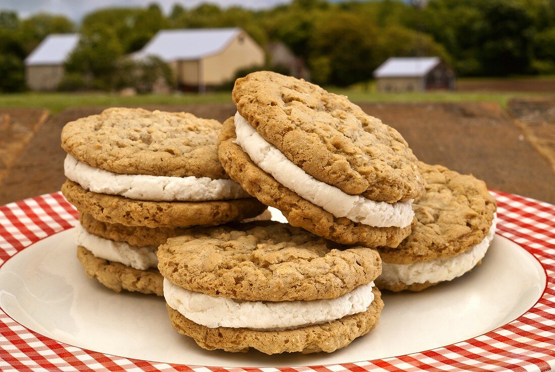 Oatmeal Whoopie Pies with Farm Background