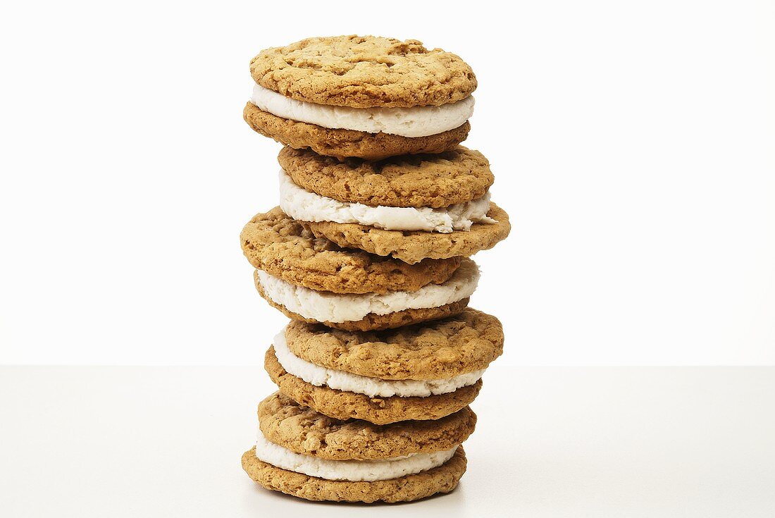Stack of Oatmeal Whoopie Pies; White Background