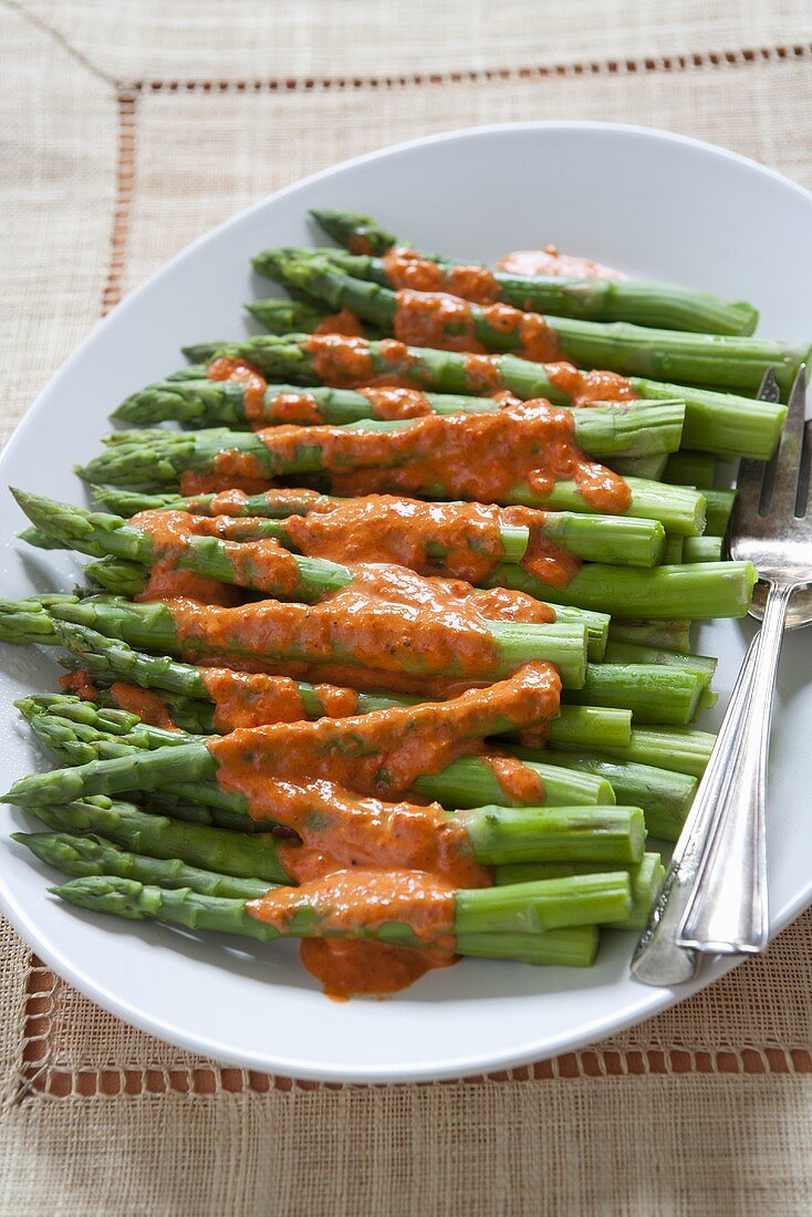 Platter of Asparagus Drizzled with Orange Dressing