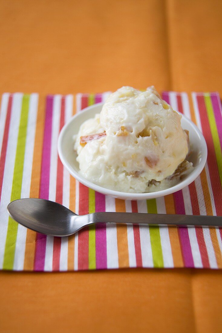 Small Dish of Marmalade Frozen Yogurt; Spoon