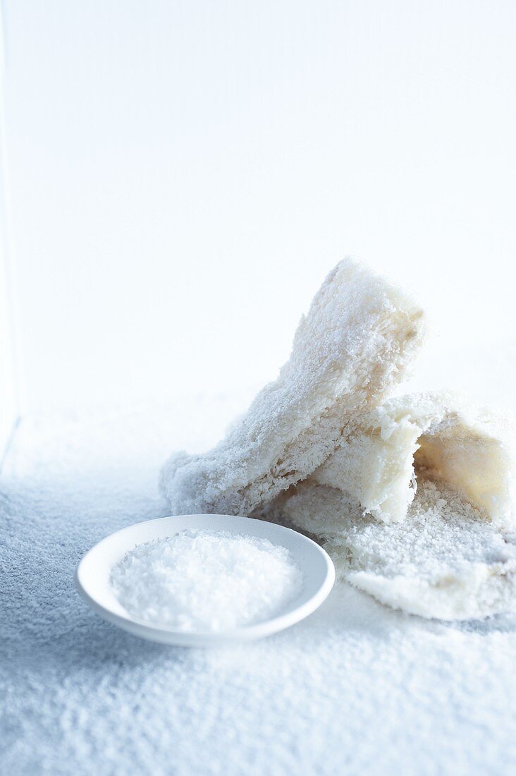 Dried Salt Cod on Salt; Bowl of Salt