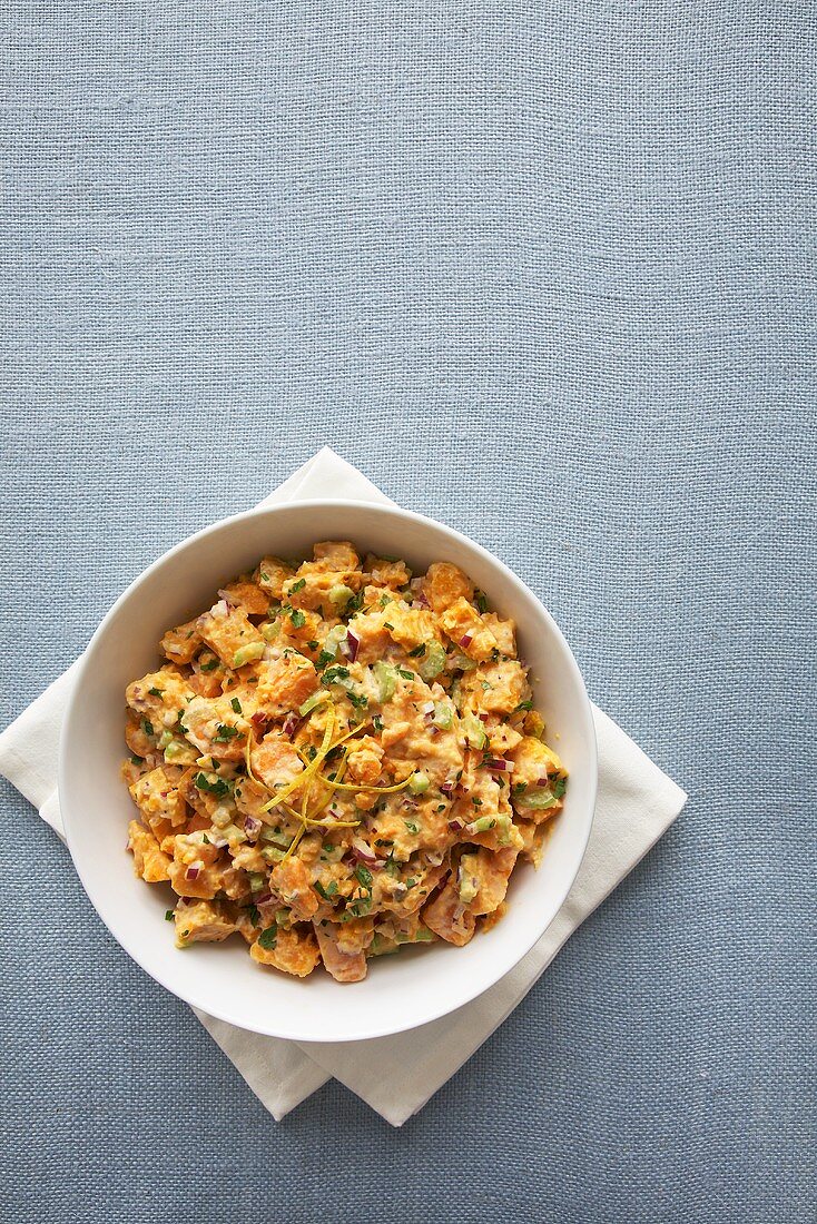 Serving Bowl of Sweet Potato Salad; From Above