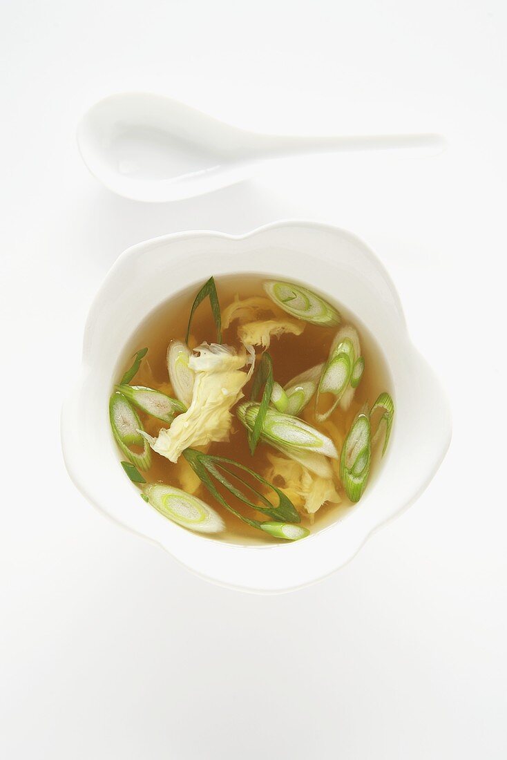 Bowl of Egg Drop Soup; From Above