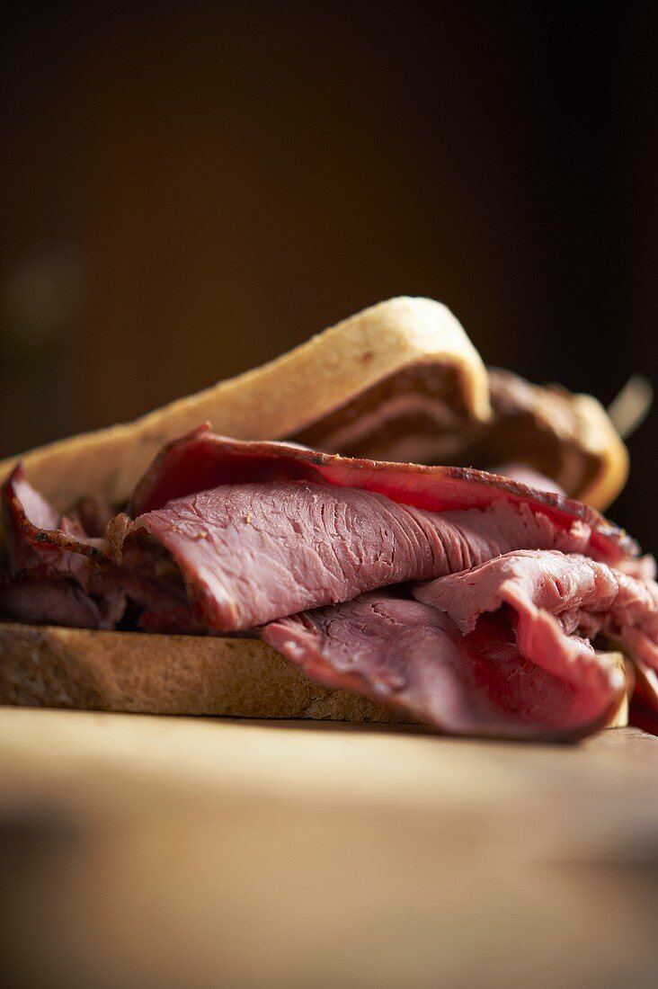 Smoked Pastrami Sandwich on Swirled Rye Bread