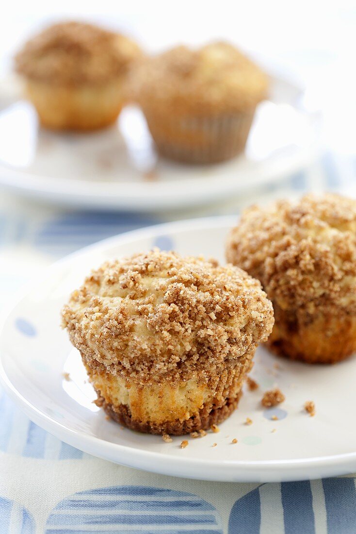 Coffee Cake Muffins on a White Plate