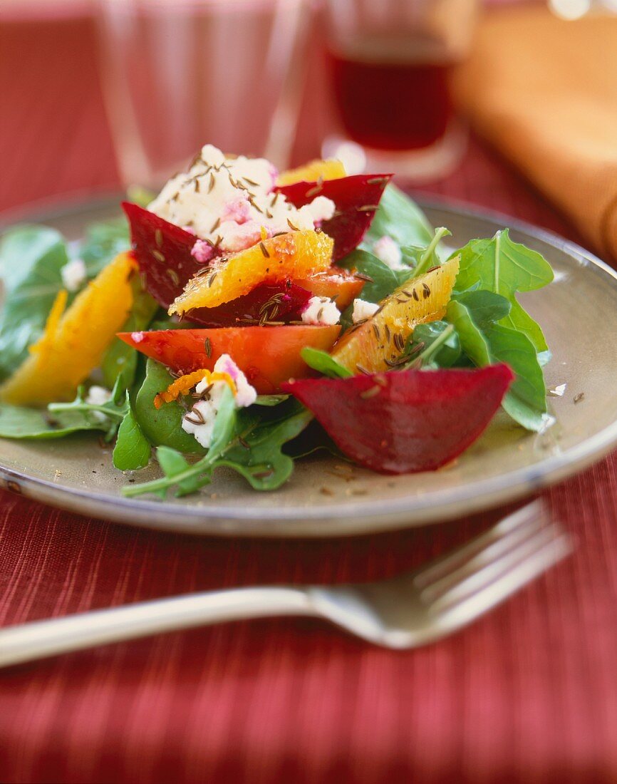 Warm Beet Salad with Cheese and Greens