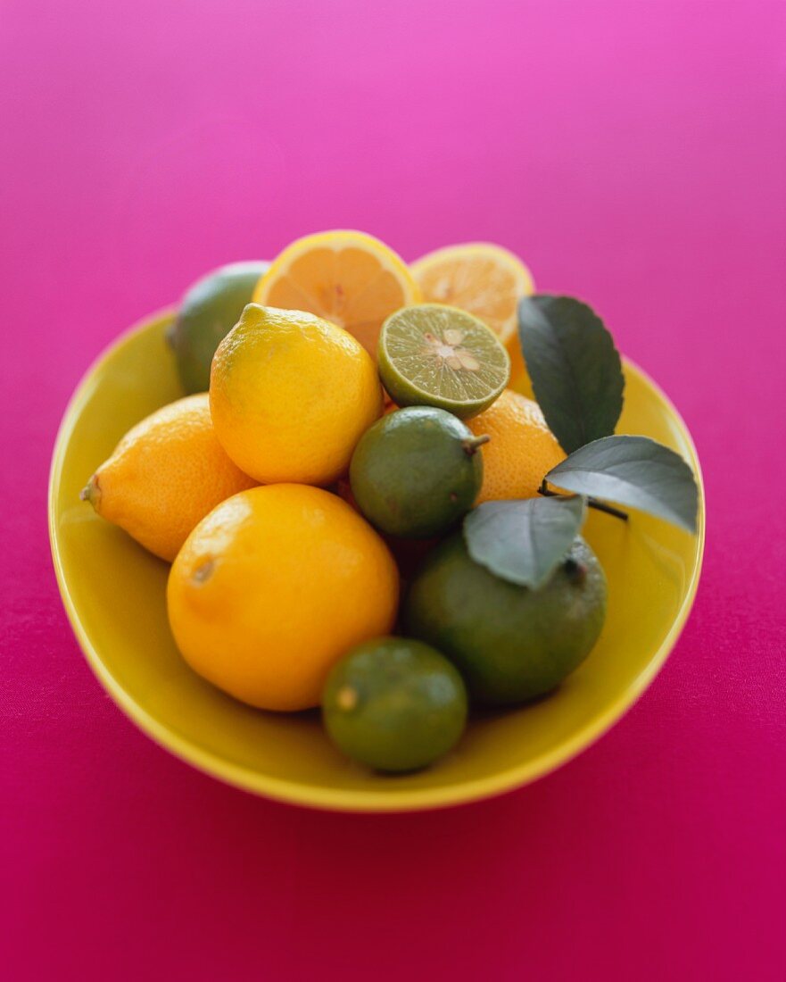 Lemons and limes in a bowl