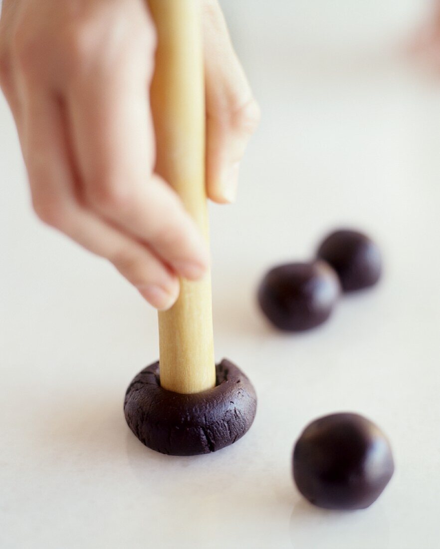 Making Chocolate Thumbprint Cookies