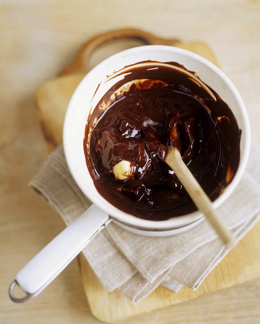 A Saucepan with Chocolate and Butter for Making Brownies