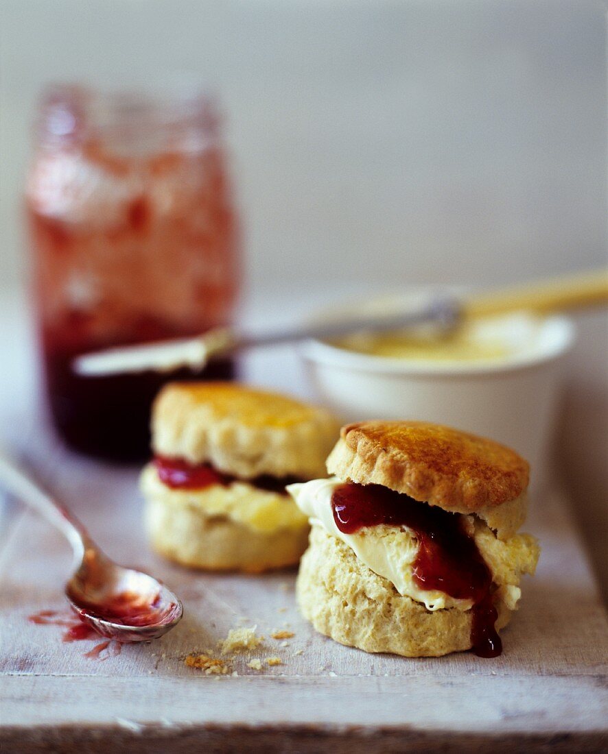 Homemade Scones with Strawberry Preserves and Cream