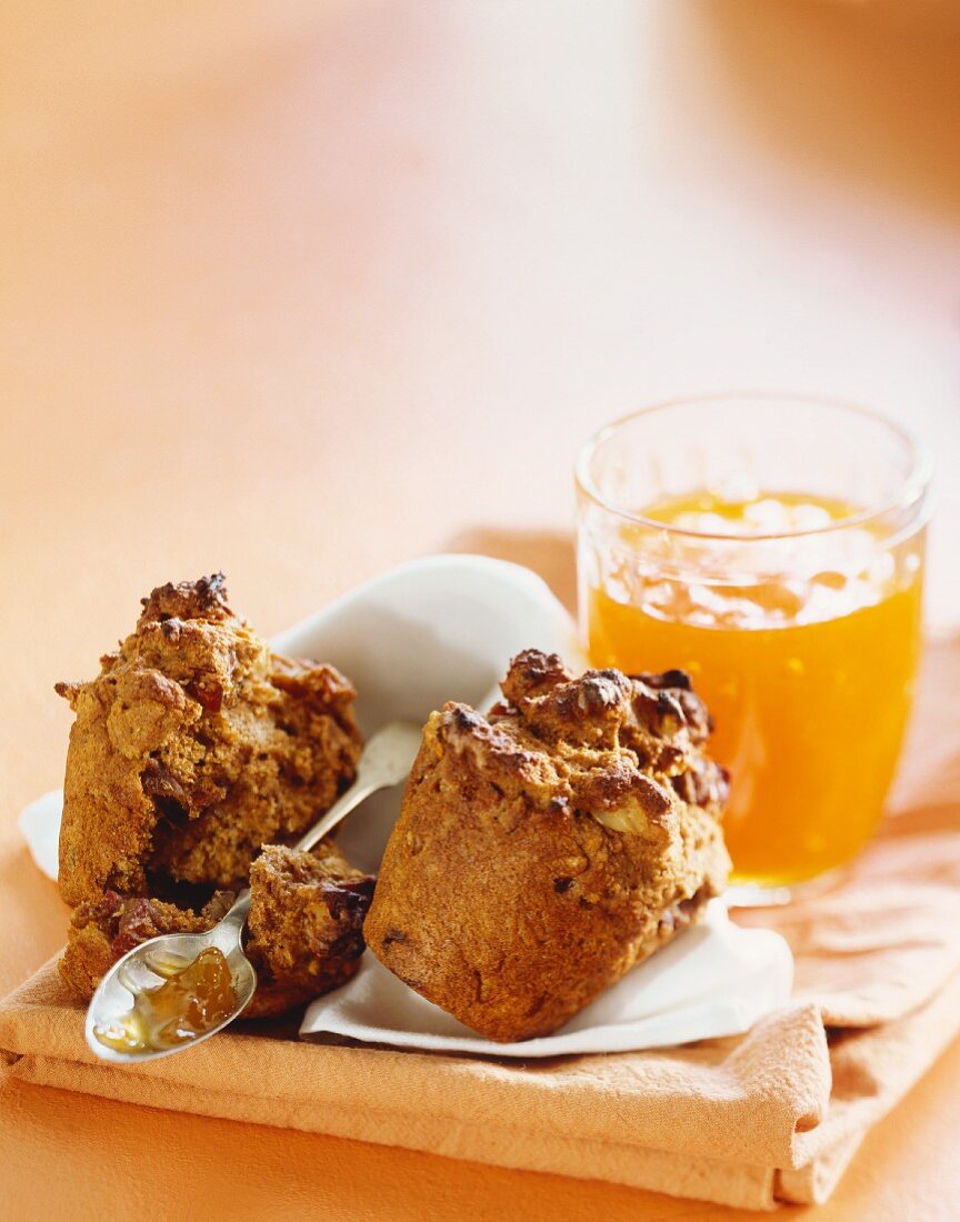 Whole Grain Muffin; Halved with Marmalade; Spoon