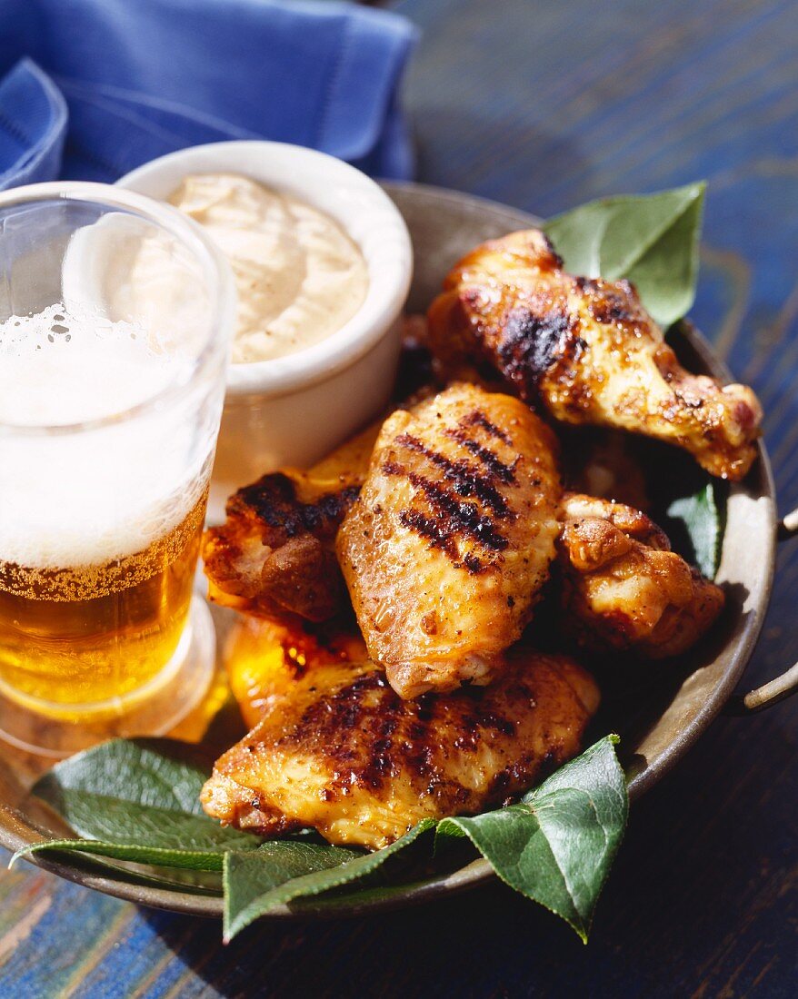 Grilled Chicken Pieces with Beer and Aioli Sauce