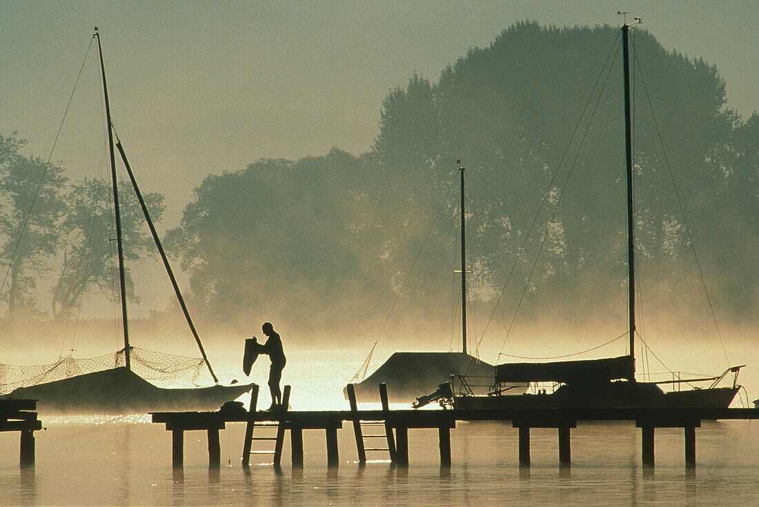 Landing stage in the morning, Ammersee, Bavaria, Germany