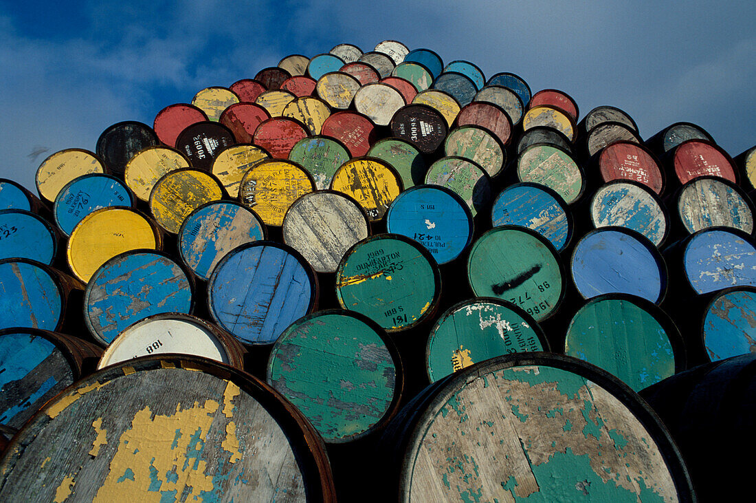 Whiskey barrels, Scotland, United Kingdom