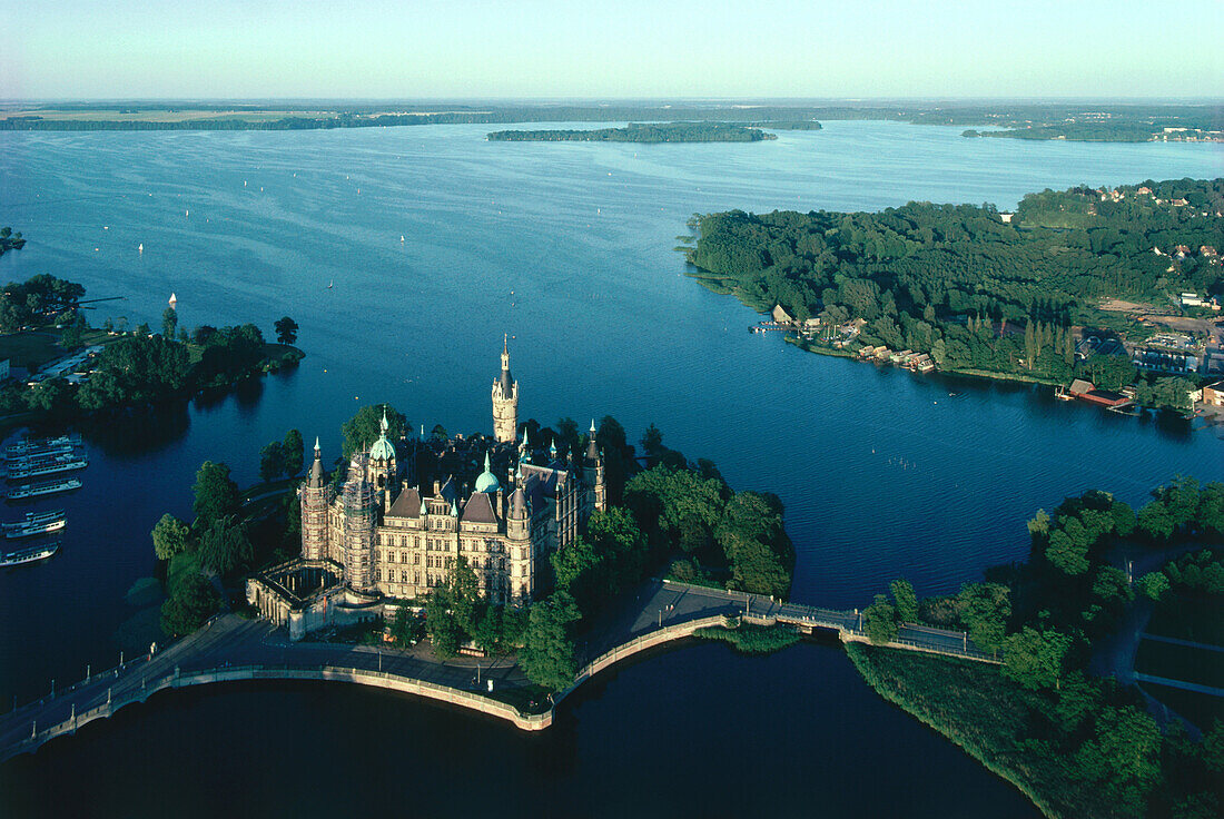 Aerial view of Schwerin Castle, Schwerin, Mecklenburg-Western Pomerania, Germany