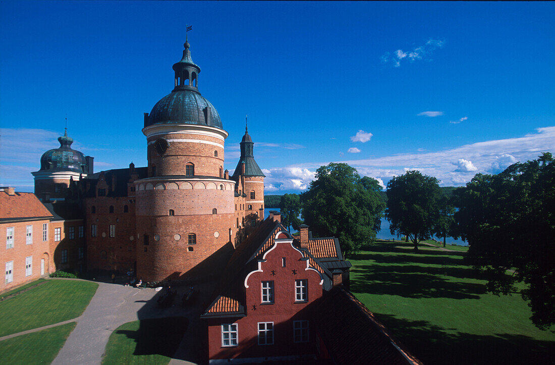 Gripsholm castle under blue sky, Mariefred, Sweden, Europe