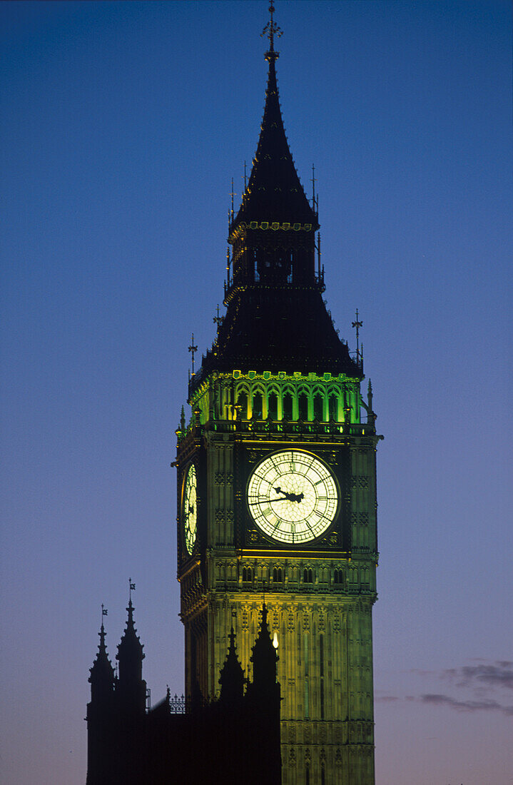 Illuminated clock tower Big Ben at night, London, England, Great Britain, Europe