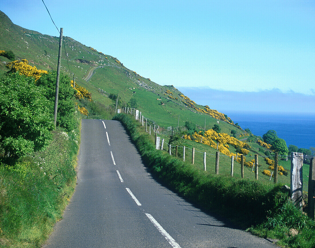 Landstrasse an der Küste, Torr Head, Antrim, Nordirland, Grossbritannien, Europa