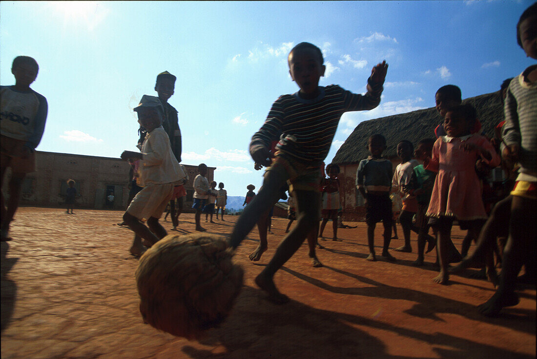 Kids playing soccer, Berangotra, Madagascar