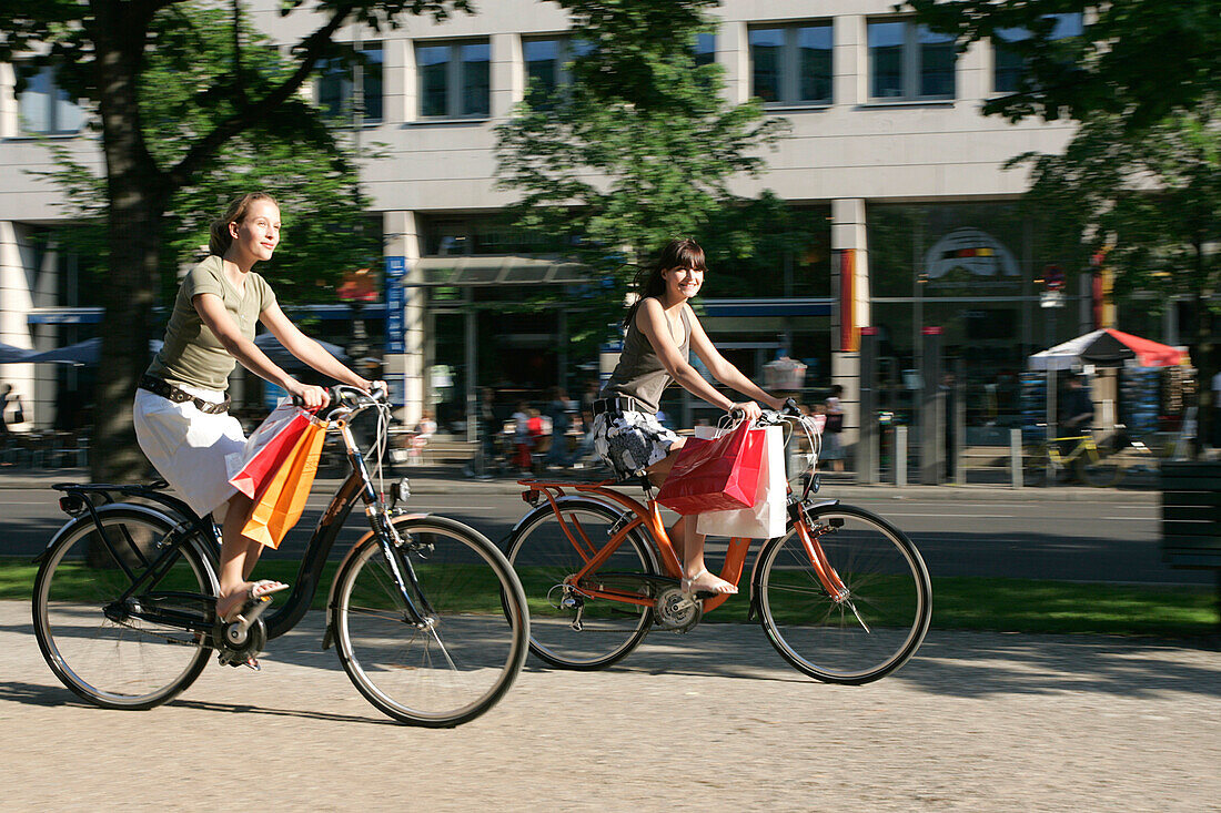 Two young women shopping in Berlin, Germany