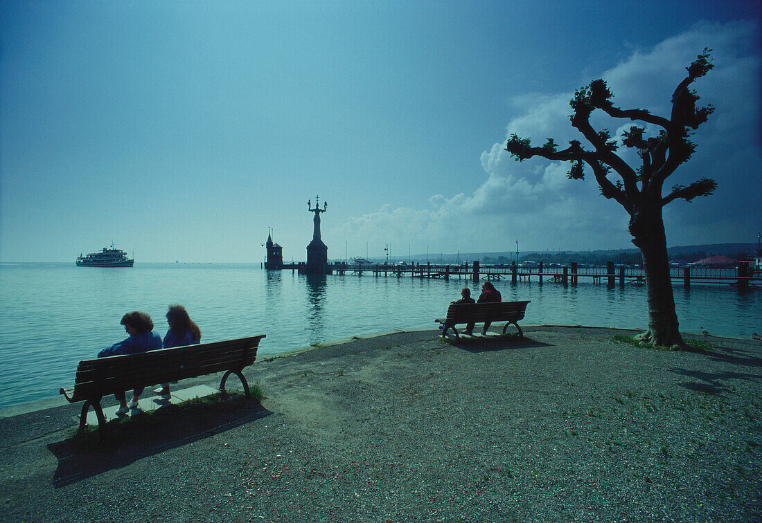Park bench at harbour of Konstanz, Lake of Constance, Germany