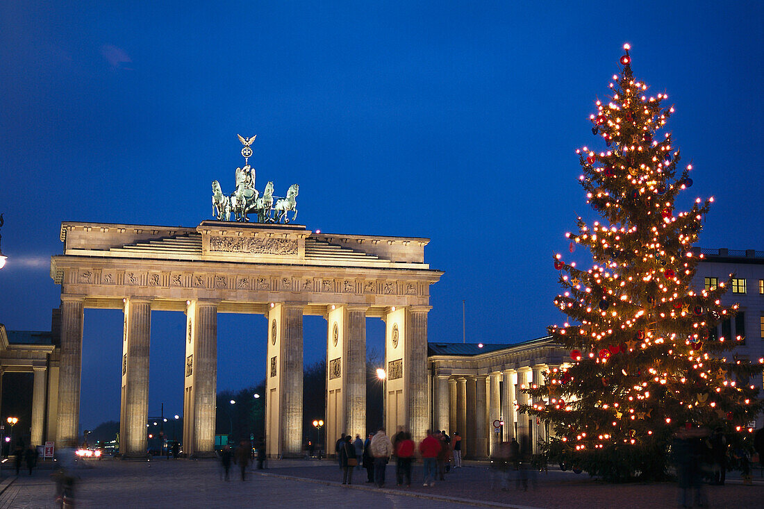 Christmas tree with Brandenburger Gate, Berlin, Germany