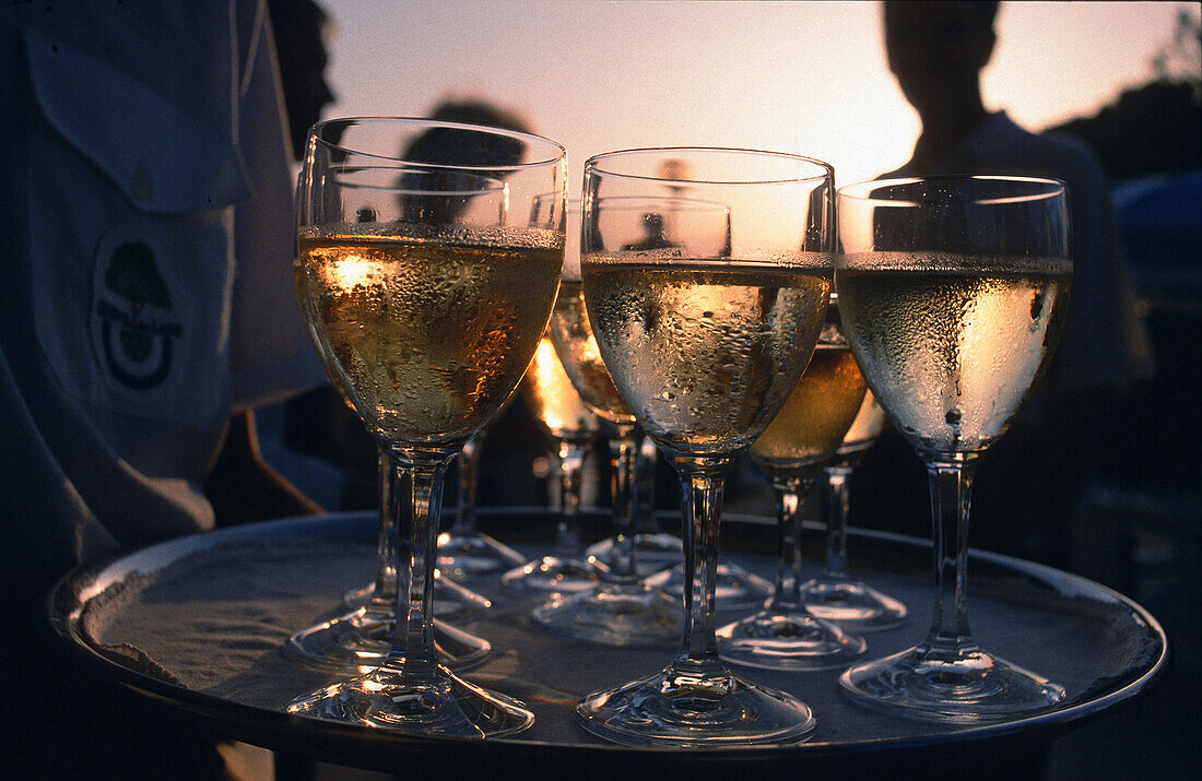 Close up of wine glasses, St. Lucia, Caribbean