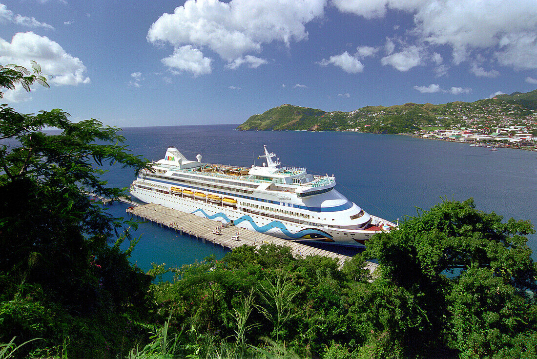 Cruise ship Aida in a bay, Kingstown, St. Vincent, Caribbean, America